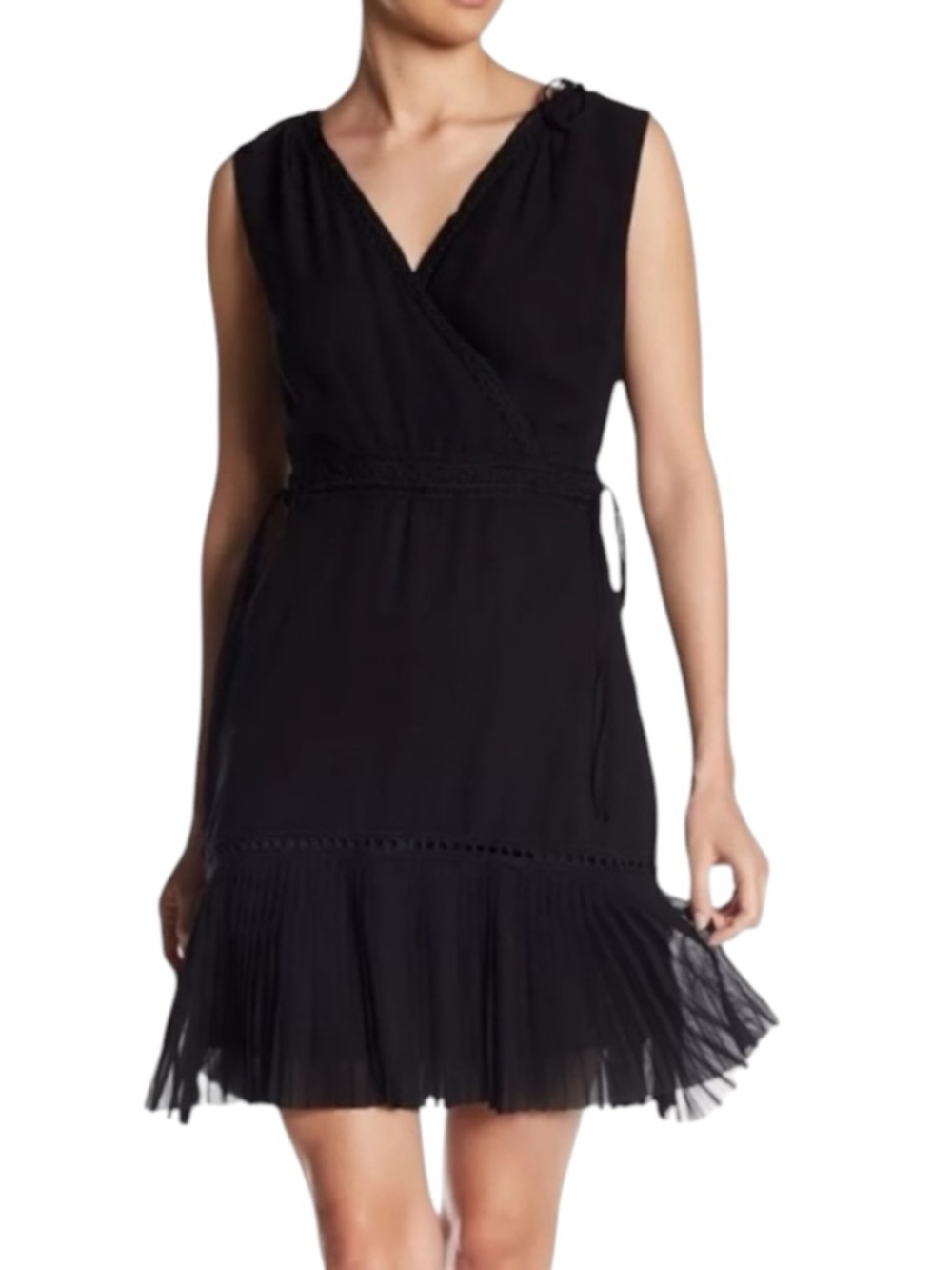 ABS COLLECTION Ribbon Pleated Dress in Classic Black Size 2